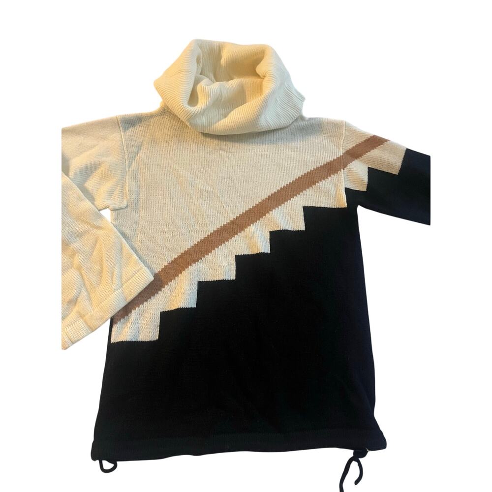 Vintage 80s Screen Stars Geometric Colorblock Cowl Neck Sweater Knit - Size S